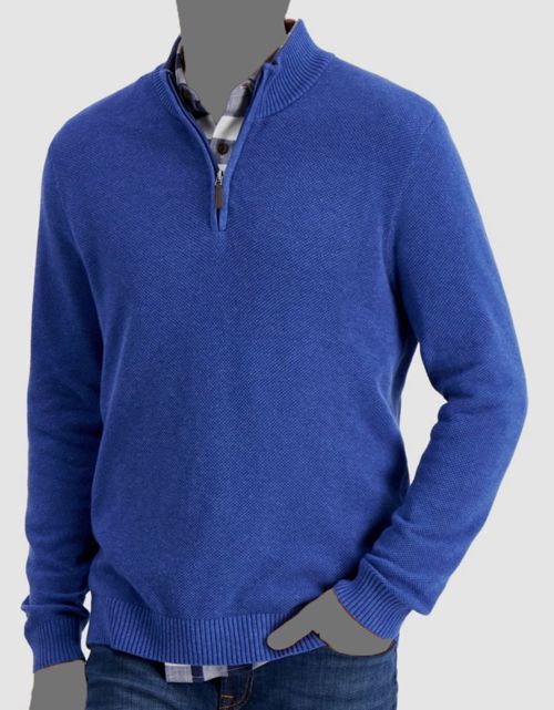 $65 Club Room Men Blue Quarter-Zip Textured Mock-Neck Cotton Knit Sweater Size S