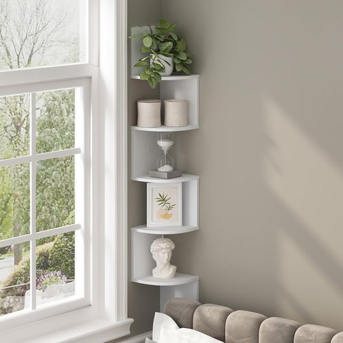 Rossi 5-Tier Wall-Mounted Corner Shelf for Home and Office, White