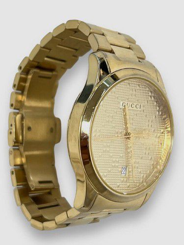 $1370 GUCCI Unisex Gold G-Timeless Swiss Quartz Bracelet Watch 38MM YA126461