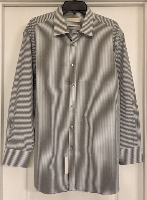 Men MK Michael Kors Dressy  Button Down Shirt Long Sleeves Stripped Grey 