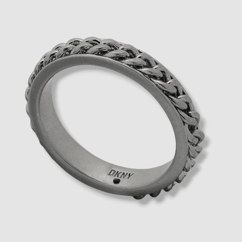 DKNY Men's Silver Tone Curb Band Chain Inlay Ring Size 10