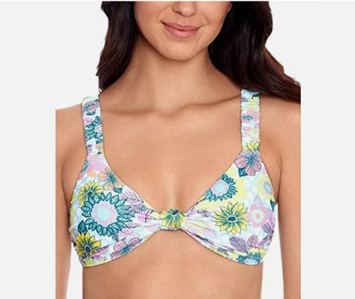 Salt & Cove Juniors Floral Scrunchie-Strap Bikini Top, Multicolor, Size S