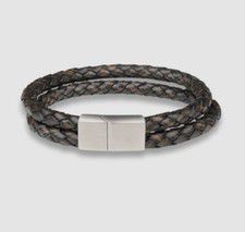 $37 Bespoke Men's Black Brown Double-Strand Braided Leather Metal Clasp Bracelet