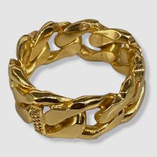 $400 Emanuele Bicocchi Men's 24k Gold Plated Sterling Silver Chain Ring Size 11