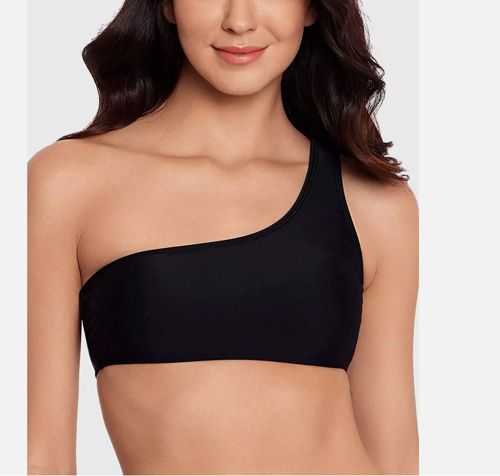 Salt + Cove One Shoulder Laced Back Bikini Swim Top, Black, Sz Medium