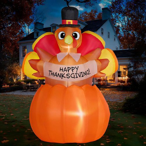 6FT LED Thanksgiving Inflatable Turkey on Pumpkin Outdoor Decoration