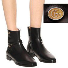 GUCCI BOOTS BLACK LEATHER DOUBLE G LOGO ROSIE ANKLE BOOTIES $1,100 sz 40.5 10.5