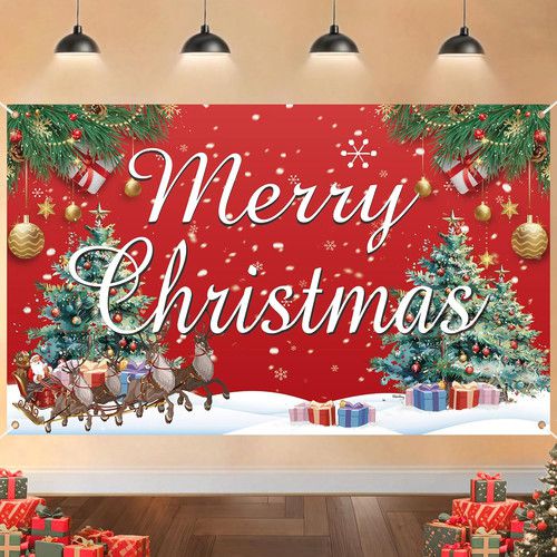 Merry Christmas Photography Backdrop, 72x44 Inch Holiday Party Banner