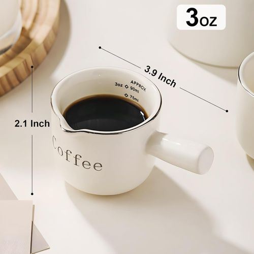 Espresso Cups Ceramic with Handle, Measuring Cup with Dual Scale, Espresso Shot 