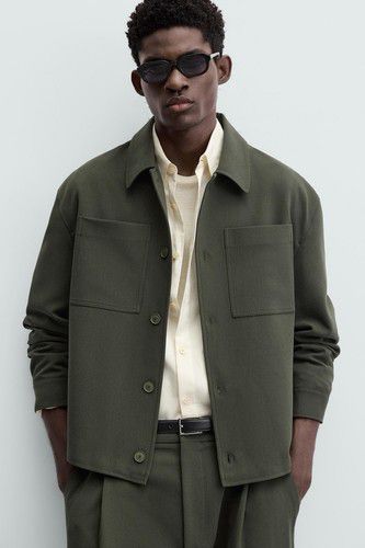 Men Zara Boxy Fit Overshirt Jacket Deep Olive Green