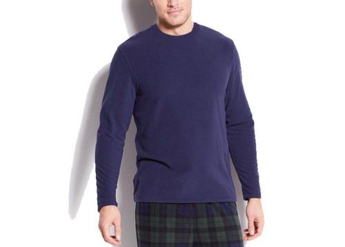 $105 Club Room Men'S Pajamas Soft Long-Sleeve Shirt Solid Blue Sleepwear Size M