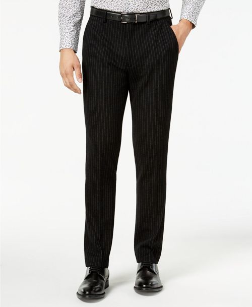 $280 Bar Iii Men'S Black Extra Slim Fit Knit Suit Stripe Trousers Pants 38w 30l