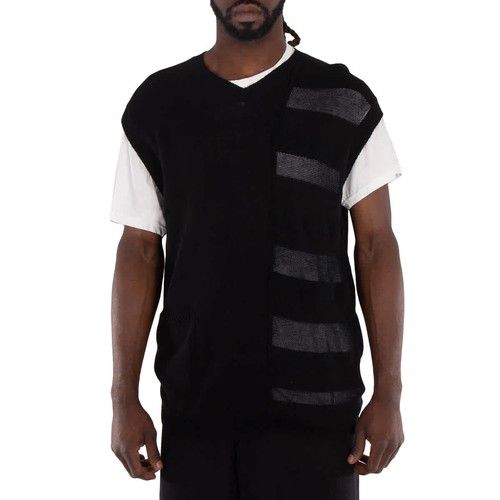 Yohji Yamamoto 7G Switch Border Switch V-Neck Vest, Brand Size 3 (Medium)