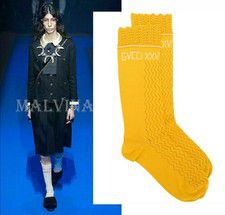 GUCCI DRESS SOCKS XXV KNITTED COTTON CROCHET SCALLOP TOP EMBROIDERED LOGO $390 S