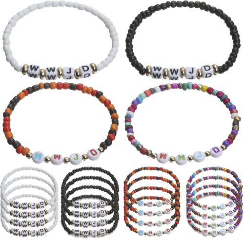 Beaded Bracelets for Women Men Handmade Elastic Letter Beads Bracelets Fashion B