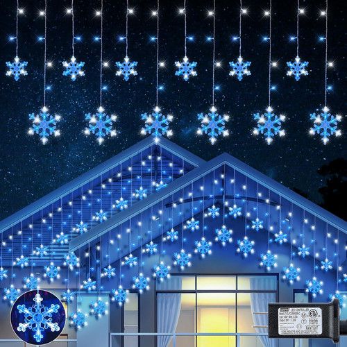 6.5Ft 144LED Snowflake Icicle Lights, Waterproof Fairy Lights for Xmas Decor