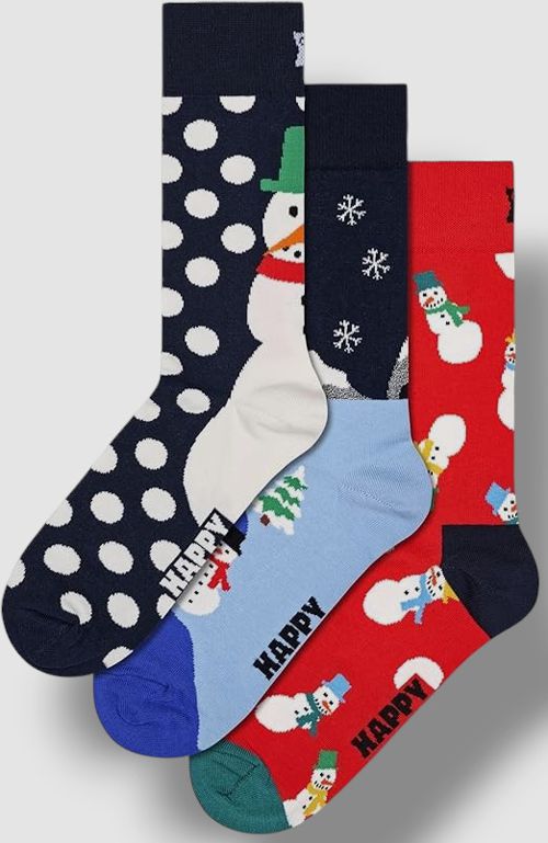 Happy Socks Men's Red Blue Holiday 3 Pair Snowman Socks Gift Set Shoe 8-12