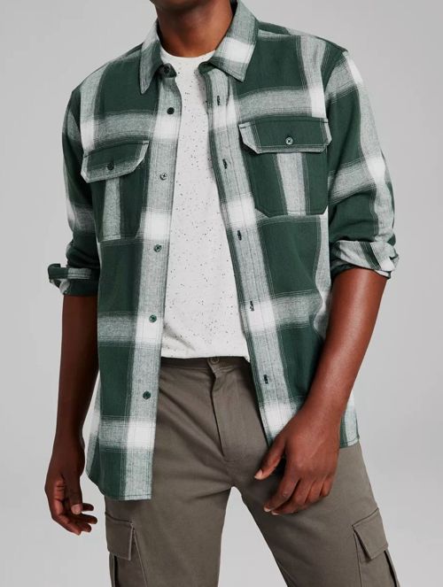 And Now This Men's Green Woven Plaid-Print Long Sleeve Button Shirt Size XXL