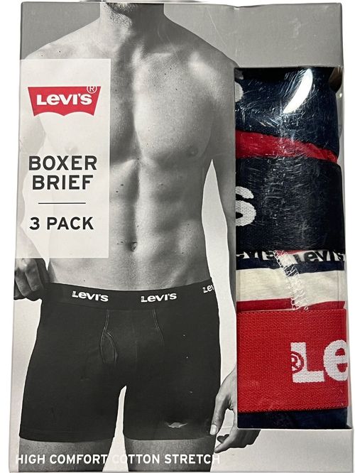 NWT LEVI'S 3 Pack Boxer Brief Underwear Sz MEDIUM Blue Red White