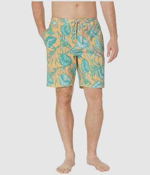 $157 Rip Curl Mens Yellow Floral Swim Swimwear Trunks Surf Swimming Shorts US 34