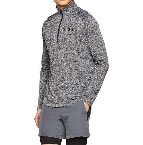 Under Armour Men Black Gray UA Tech 2.0 1/2 Zip Long Sleeves Shirt #1328495-002