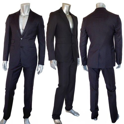 GUCCI SUIT MENS JACKET PANTS BLACK STRIPE WOOL SIGNORIA sz 48 / M MEDIUM