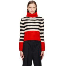 GUCCI SWEATER STRIPED TURTLENECK RED WHITE BLACK WOOL w G LOGO $1,450 sz XL