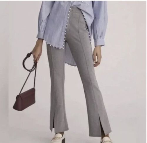 Women Anthropologie Maeve Slit-Front Flared Ponte Pants Gray/Gris Size 6