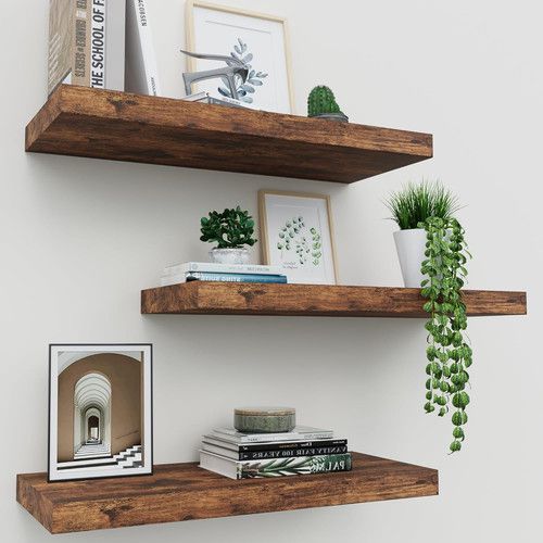 Floating Shelves for Wall Set of 3, 16" Rustic Brown Floating Shelves for Wall D
