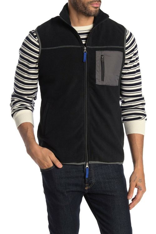 Vintage 1946 Men's Full-Zip Nylon Mixed Media Polar Vest Black E939-01,Size S