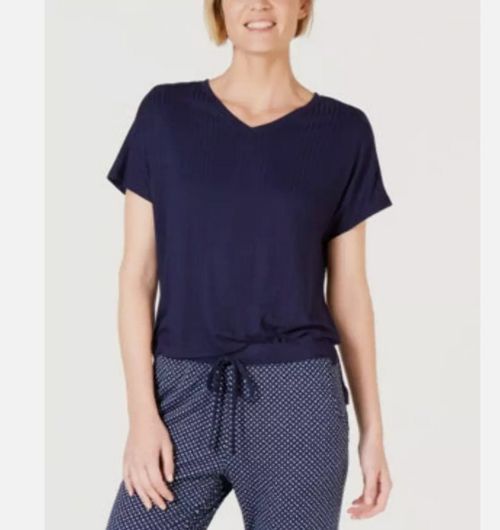 Alfani Women's Super Soft V-Neck Short Sleeve Pajama Top, Ink,  Size XSmall