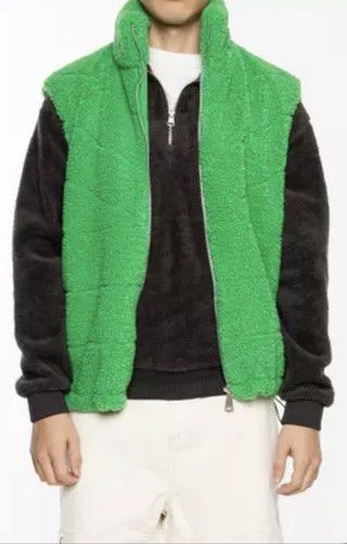 Men Zara Sherpa Vest Jacket Soft Faux Sherpa Brushed Exterior Frog Green