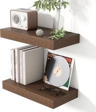 16 Inch Floating Shelves for Wall Walnut Shelves Set of 2,Wall Mounted Rustic Wo