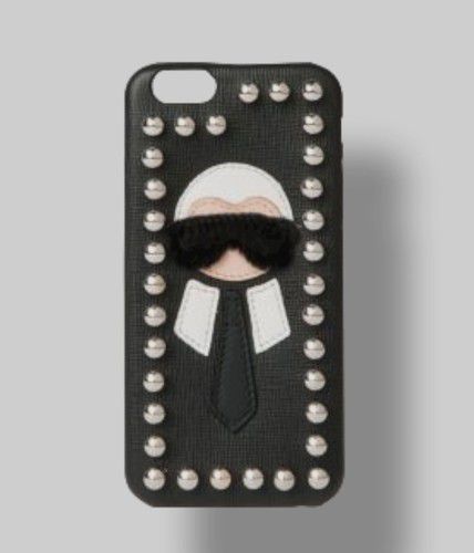 $250 Fendi Karlito Genuine Mink Fur Leather Stud Smartphone iPhone 6/6s Case