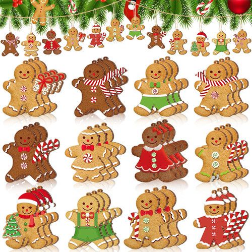36 Pcs Wooden Gingerbread Ornaments for Christmas Tree Decorations