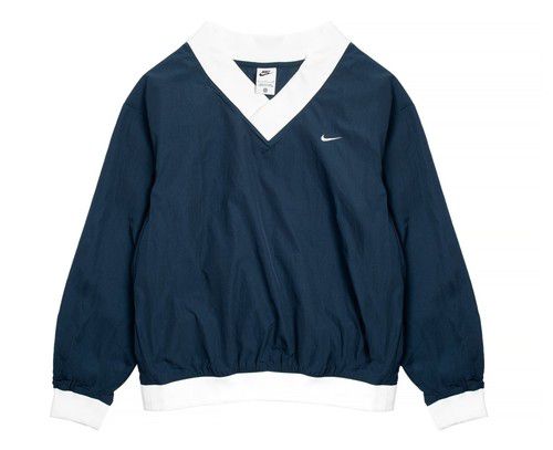 [FV7649-480] Womens Nike SPORTSWEAR ESSENTIAL CONTRAST-TRIM WOVEN V-NECK TOP