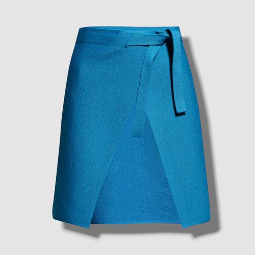 $995 Akris Women's Blue Double-Weave Apron Wrap Size 10