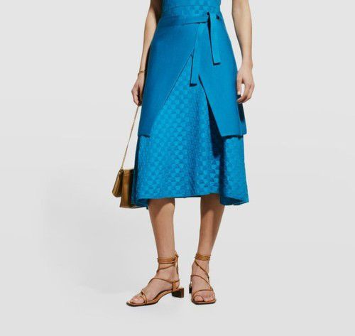 $995 Akris Women's Blue Double-Weave Apron Wrap Size 10