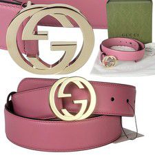 GUCCI BELT ‎546386  BLONDIE GG LOGO GOLDTONE BUCKLE PINK LEATHER sz 90/ 36