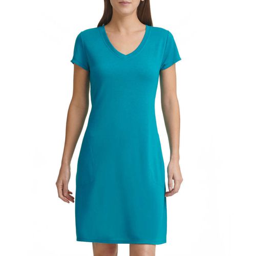 Marc New York Ladies’ Short Sleeve Breathable V-Neck Dress Teal Dragonfly Small 