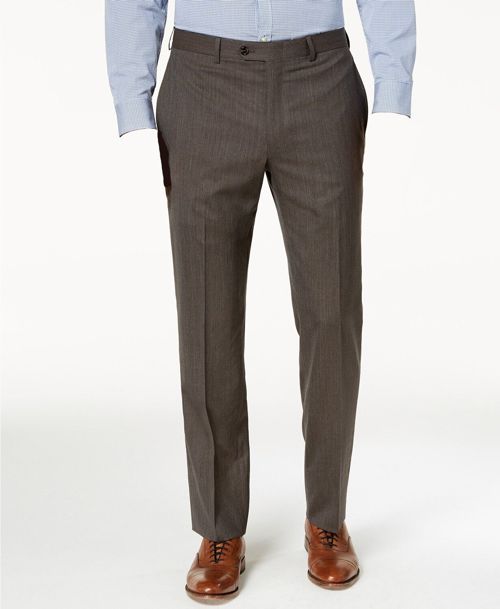 $334 Ralph Lauren Men's 45W Classic Fit Trousers Brown Flat Front Dress Pants