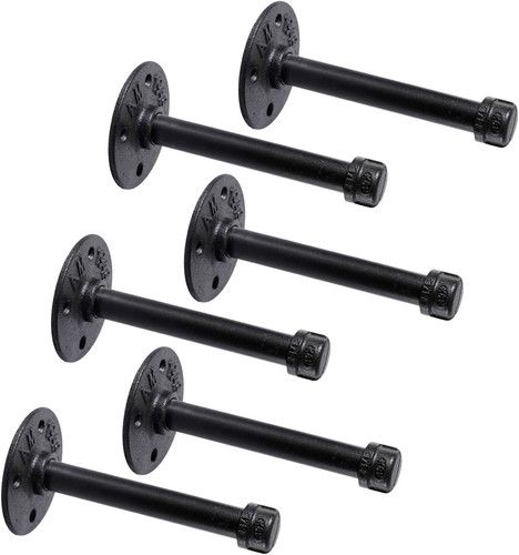 Industrial Black Iron Pipe Shelf Brackets for Rustic Floating Shelves (6 Inch)