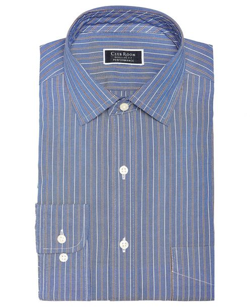 New $95 Club Room 16 34/35 Men Stretch White Blue Stripe Long-Sleeve Dress Shirt