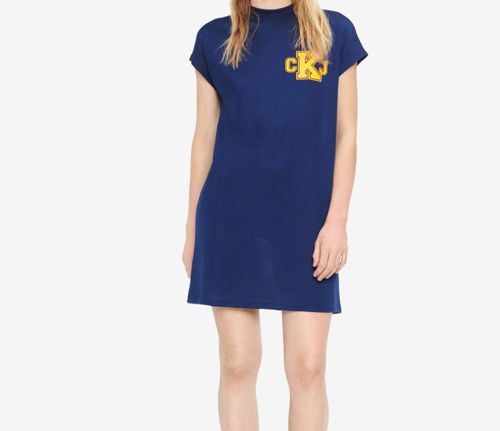 $155 Calvin Klein Women Blue Sleeveless Crew-Neck Pullover T-Shirt Dress Size S