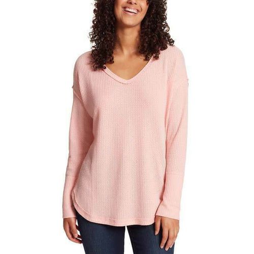 Vintage America Women's Thermal V Neck Knit Top Peachy Pink Size XXL