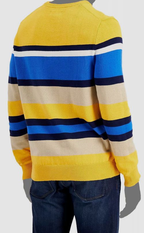 $50 Club Room Mens Yellow Striped Colorblock Long-Sleeve Crewneck Sweater Size M
