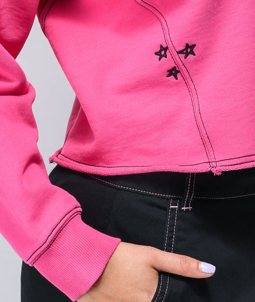Vans Thread It Pink Half Zip Mock Neck Crop Sweatshirt Size M