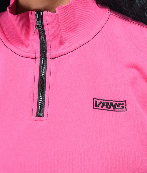 Vans Thread It Pink Half Zip Mock Neck Crop Sweatshirt Size M