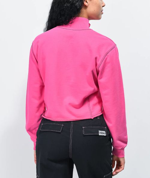 Vans Thread It Pink Half Zip Mock Neck Crop Sweatshirt Size M