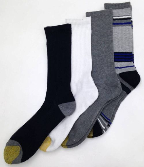 $45 Gold Toe Mens 4 Pairs Pack Athletic Crew Socks Black Gray Cotton Shoe 6-12
